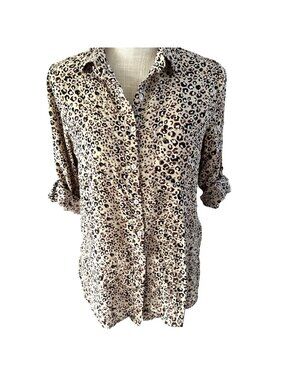 Grand & Greene Leopard Print Button-Up Long Sleeve Shirt Size S